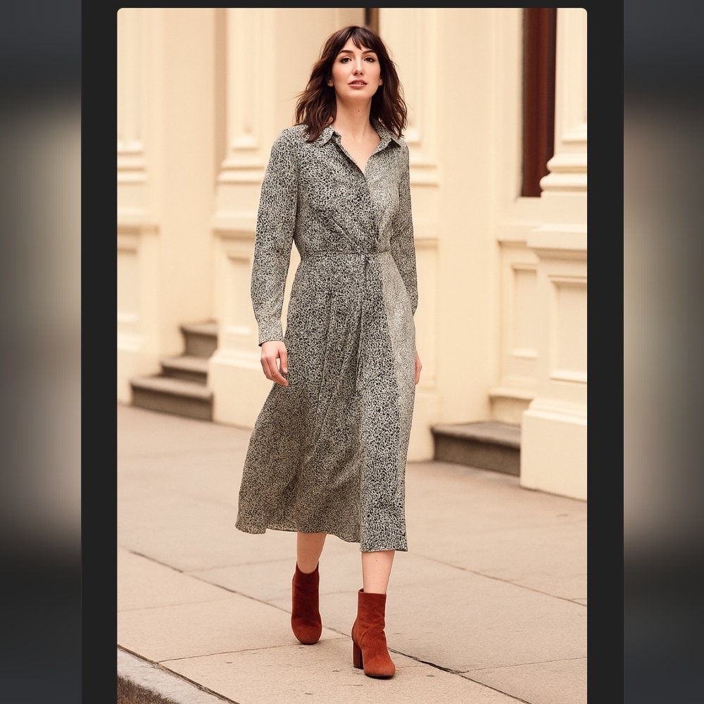 Rag & Bone Karen Silk Wrap Dress Grey Cheetah Print Size 2 Animal Print Boho